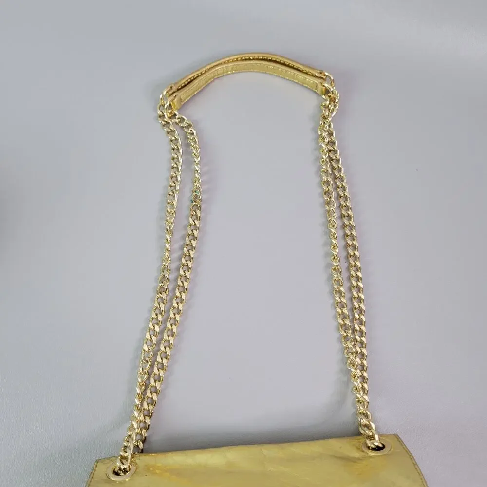 Michael Kors Mini Handbag Gold Snakeskin Embossed Chain Strap - Picture 12 of 15